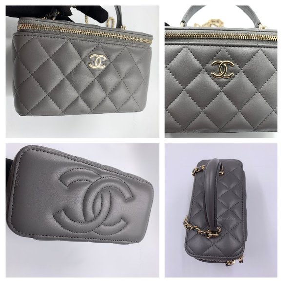 ❗️Sold❗️ CHANEL Lambskin Grey Top Handle Vanity Case Chain Bag GHW - Picture 10 of 15